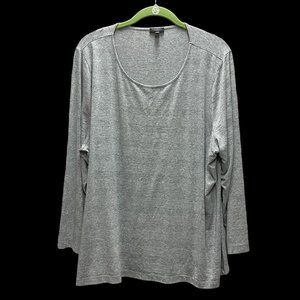 Talbots Woman's Gray Metallic Striped Top Long Sleeve Size 3XP Rayon Blend